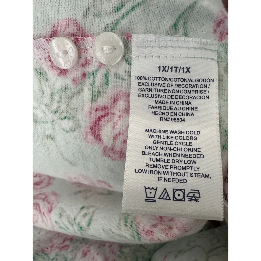 Lanz of Salzburg Long Flannel Nightgown Nantucket‎ Roses 1X